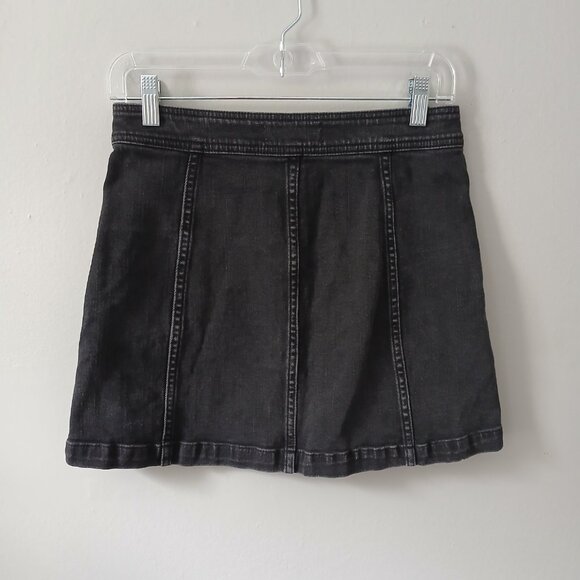 Madewell Denim Mini Skirt Sz 4 A Line Button Up Black Pockets Stretch Cotton - Picture 10 of 12